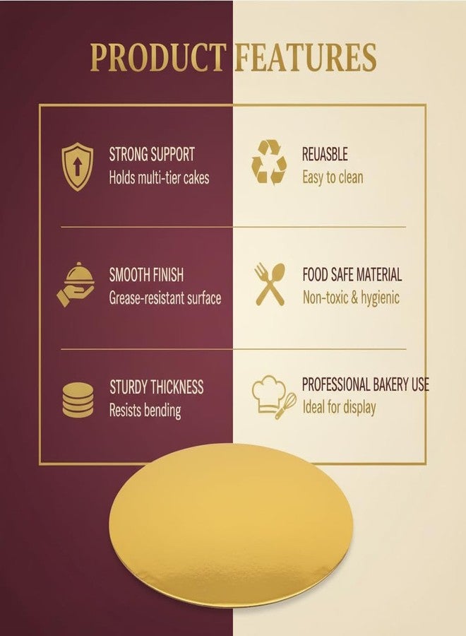 Khaana Packaging مجموعة قواعد كيك دائرية من خانا باكيدجينج، مقاس 8 بوصات | أطباق كيك من خشب MDF، ذهبية اللون، 50 قطعة | قواعد كيك دائرية للاستخدام مرة واحدة، قواعد كيك من الورق المقوى المزخرف للكيك والمعجنات والحلويات | قواعد كيك دائرية فاخرة - Image 3